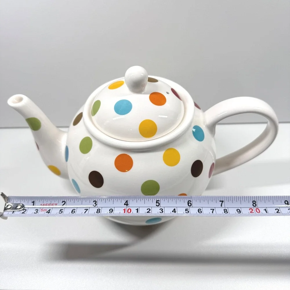 PIER 1 Imports Confetti Teapot Ironstone Multicolor Polka Dot White Glossy 6.5